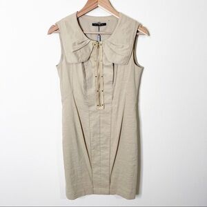 Elie Tahari Khaki Gold Zip Up Linen Sheath Dress